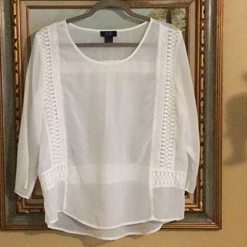 Donna Moore Semi- Sheer White Boho Top w/ Lace